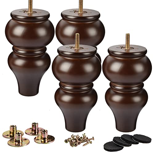 La Vane 8 inch Solid Wood Turned Furniture Legs with M8 Bolts,Walnut,4PCS - color: Walnut, size: 8"(20cm)