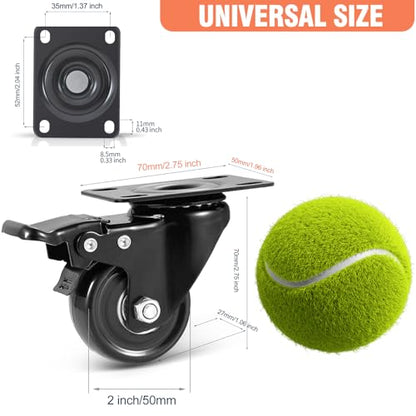 2" Caster Wheels Set of 4, Heavy Duty Casters with Brake 600 Lbs - size: 2 inch