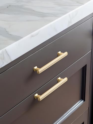 SORWDUREM 5 Pack 3 Inch(76mm) Brushed Gold Cabinet Pulls Drawer Pulls Kitchen Hardware Cupboard Kitchen Hardware Cabinet Handles - color: Brushed Gold, size: 3"(76mm) Hole Center