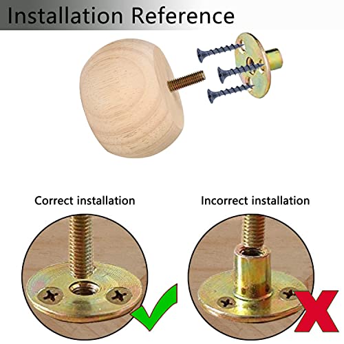 Maricome 2 Inch Bun Feet for Furniture Unfinished Solid Hardwood Round Ottoman/Couch/Sofa Legs Set of 4 M8 Bolt Predrilled - color: Unfinished