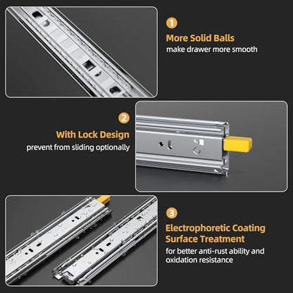 [165 LB Capacity] 1 Pair 22 Inch Heavy Duty Drawer Slides with Lock - size: 22 Inch, style: With Lock
