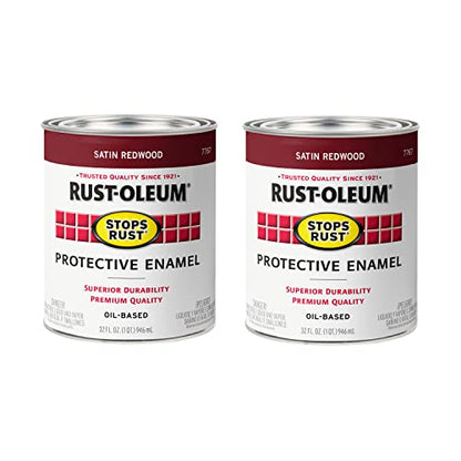 Rust-Oleum Stops Rust Brush On Protective Enamel Paint, Satin Redwood - color: Satin Redwood, size: 32 Fl Oz (Pack of 2)