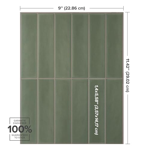 Smart Tiles Peel and Stick backsplash, Stacked Olive Green, 11.43"x9" - color: Olive Green