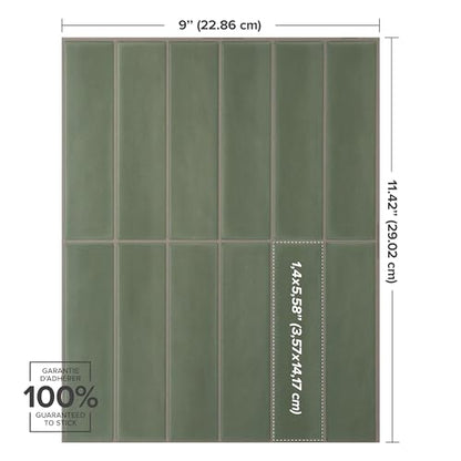 Smart Tiles Peel and Stick backsplash, Stacked Olive Green, 11.43"x9" - color: Olive Green
