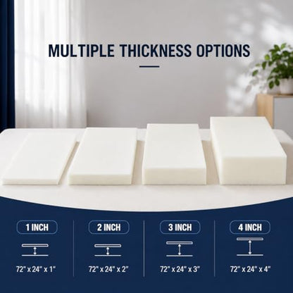 Upholstery Foam Pad, 1x24x72in Firm Cushion Replacement - size: 72x24x1in