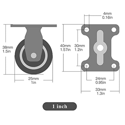 1" Small Casters Set of 4, Non Swivel Low Profile Wheels for Furniture, No Noise Mini Rubber Casters, for Small Furniture, Worktables. - style: 1 " Cannot Swivel