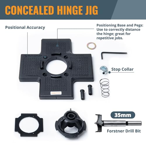 POWERTEC 72222 Cabinet Hinge Jig w/Drawer Front Installation Clamps Kit, Concealed Hinge Jig w/ 35mm Forstner Bit, Drawer Face Clamp for Cabinet Door Mounting, Cabinet Hardware & Drawer Front Panel - style: Concealed Hinge Jig + Front Installation Clamps