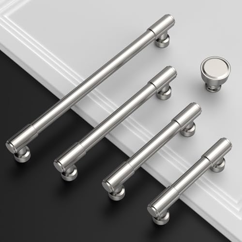 Amerdeco 10 Pack Brushed Satin Nickel Cabinet Pulls 5 Inch(128mm) Hole Center Drawer Pulls Cabinet Hardware Kitchen Cabinet Handles for Bathroom ZH0075 - color: Brushed Satin Nickel, size: 5"/128MM Hole Center