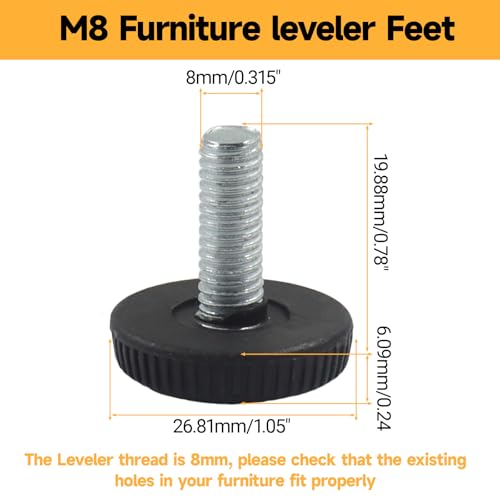 24 Pack M8 Threaded Adjustable Furniture Leveling Feet, Screw-in - size: M8