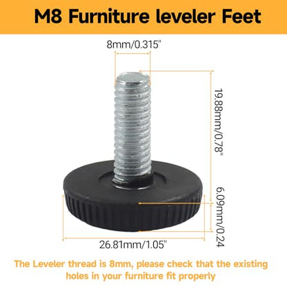 12 Pack M8 Threaded Adjustable Furniture Leveling Feet, Screw-in - size: M8