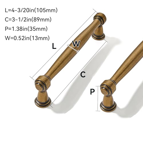 2 Pack 3-1/2inch(89mm) Center to Center Antique Brass Cabinet Pulls Handles for Cabinets Cupboard Solid Heavy Duty Drawer Handles Dressers Kitchens bedrooms - color: Antique Brass, size: 3-1/2inch(89mm) Center to Center