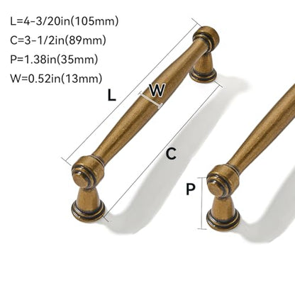 2 Pack 3-1/2inch(89mm) Center to Center Antique Brass Cabinet Pulls Handles for Cabinets Cupboard Solid Heavy Duty Drawer Handles Dressers Kitchens bedrooms - color: Antique Brass, size: 3-1/2inch(89mm) Center to Center