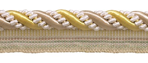 DÉCOPRO 7/16" (1cm) Large Shiny Decorative Twisted Rope Cord with Lip | Cord Trim # 0716I2, Ivory Beige Gold #2523 (Yellow Gold, White Ivory, Light Beige) 10 Yard Value Pack (30 ft/9.5m) - color: Ivory Beige Gold #2523 (Yellow Gold, White Ivory, Light Bei