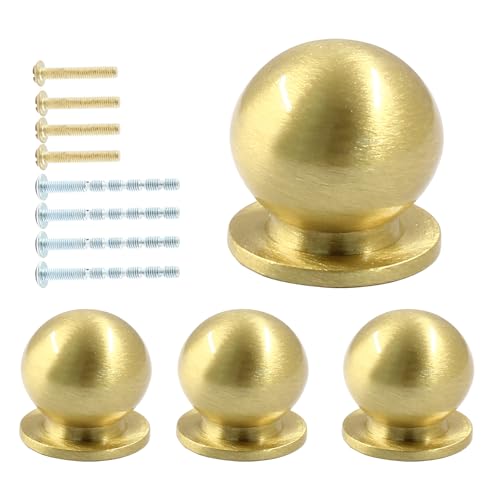 Jiozermi 4 Pack Mini Round Solid Brass Knobs, Gold, 5/9 Inch - color: Gold, size: 5/9 Inch(14mm)