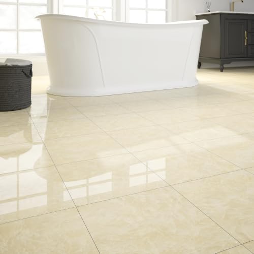 20-Pack Peel and Stick Floor Tiles Vinyl Floor 12 x 12 inch Self Adhesive Waterproof Flooring Planks DIY for Bathroom, Kitchen, Living Room, RV, Cover 20 Sq. Ft, Polish Cream Marble - color: Polish Cream Marble
