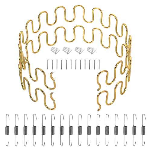 uxcell 2Pcs 25.6" Upholstery Spring Replacement Kit, Carbon Steel Sagging Cushions Repair Kit Arch Spring with Balance Hooks, S Spring Clips, Screws for Sofa Recliner Chair, Gold - color: Gold, size: 25.6"