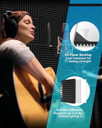 Knightsacoustic 48 Pack Sound Proof Foam Panels for Walls with Self Adhesive, 12x12x1 Acoustic Foam Panels, High Density Acoustic Panels Sound Absorbing, Fire Resistant Studio Sound Proofing Black - size: 48Packs Grey+Black with Adhesive