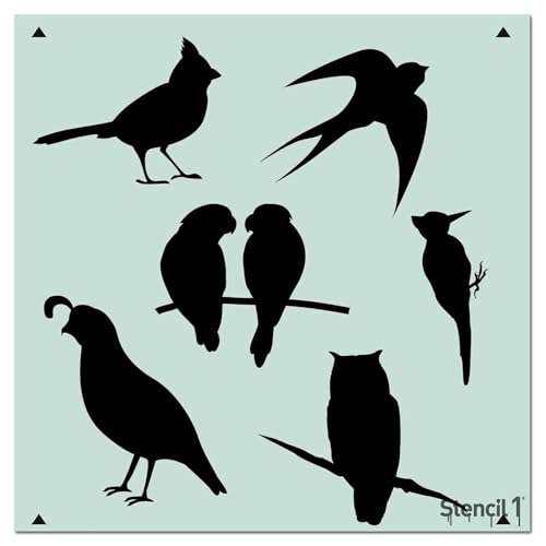 Stencil1 Fancy Birds Wallpaper Pattern Stencil - Reusable Premium Quality Mylar Stencils for Painting Walls, Fabric, Furniture, Crafts, Decor - Allover Effects - 11" x 11” - color: Fancy Birds Wallpaper Pattern Stencil