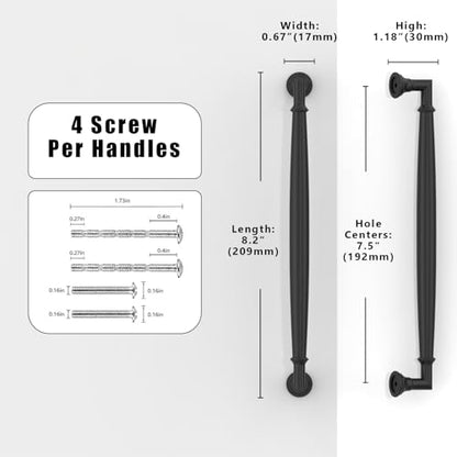 10 Pack Matte Black Cabinet Pulls 7.5 Inch(192mm) Kitchen Cabinet Handles Cabinet Hardware for Drawer Pulls - color: Matte Black, size: 7.5" Hole Center