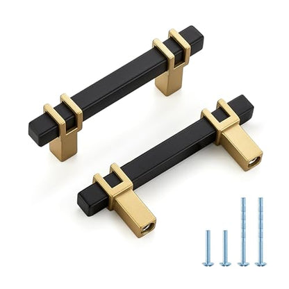HOME EDIT 25 Pack 2-1/2 inch Cabinet Handles, Kitchen Cabinet Handles Matte Black and Gold Drawer Pulls Zinc Alloy Square Bar Kitchen Pulls - color: Black and Gold, size: 2-1/2 Inch Hole Center