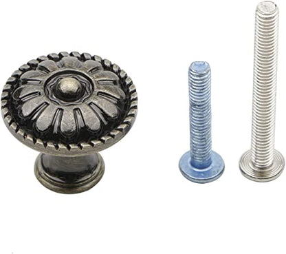 6Pcs Antique Round Cabinet Knobs Single Hole for Drawer Cupboard