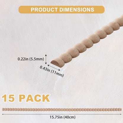 Soengsau 15-Pack 15.75" Unfinished Wood Beaded Trim - Easy to Paint, Cute Decorative Molding DIY Craft for Furniture Frame, Mirror Edge, Wall, Door, Closet, Dresser, Shelf - size: 0.43" (11mm)