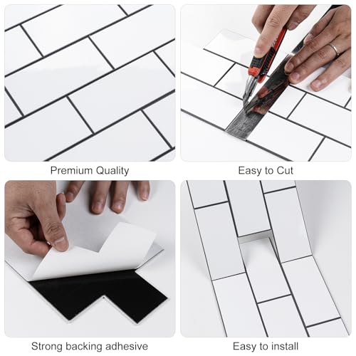20-Pack 3mm White Subway Peel and Stick Tiles (9.2 Sq Ft) - color: White-black