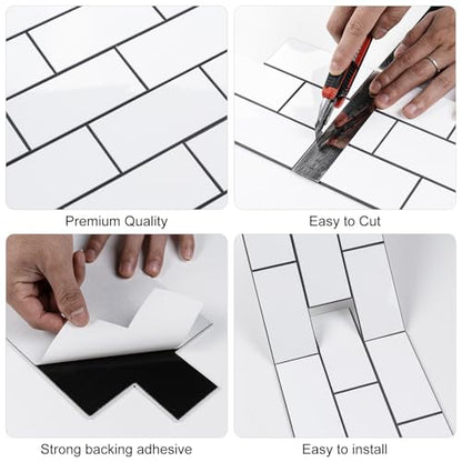 20-Pack 3mm White Subway Peel and Stick Tiles (9.2 Sq Ft) - color: White-black