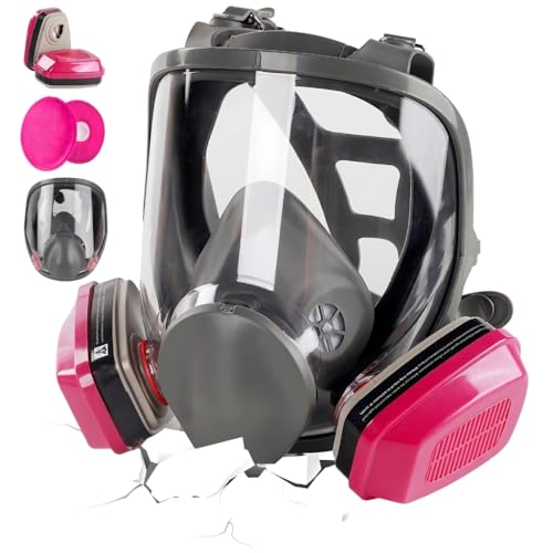 Full Face Respirator Mask with Fliter, Reusable Gas Mask Against Gases, Dust, Organic Vapor, for Spray Paint Chemicals Epoxy Resin Welding Sanding