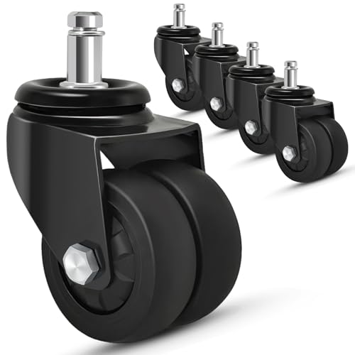 Nefish Office Chair Caster Wheels 2 Inch, 11mm, Heavy Duty Replacement Rubber Chair Casters, Support 750lbs(Set of 5), Quiet Rolling Desk Chair Rollers, Safe for Hardwood Floors&Carpet, Universal Fit - style: 2 IN Casters NO Brake（11mm）