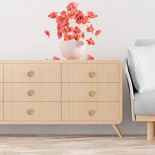 6PCS Round Wooden Single Hole Drawer Handles, 1.56" Cabinet Knobs - color: Beech, size: 1.56"