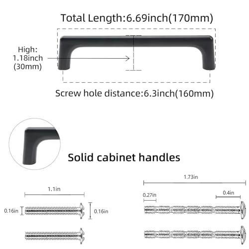 10 Pack 6.3 inch Matte Black Kitchen Cabinet Handles - color: Matte Black, size: 6-1/4 inch Hole Center
