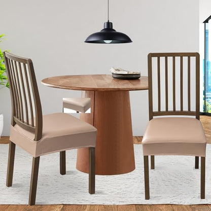 FUANGUI Dining Chair Covers Set of 2, Kitchen Chair Seat Covers - color: Pu-khaki