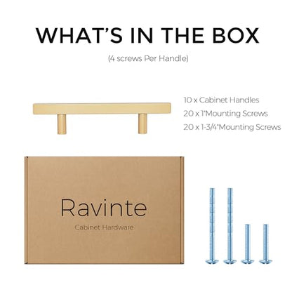 Ravinte Champagne Gold Handles Square Cabinet Hardware 3-1/2 Inch 10 Pack - size: 3-1/2" Hole Center