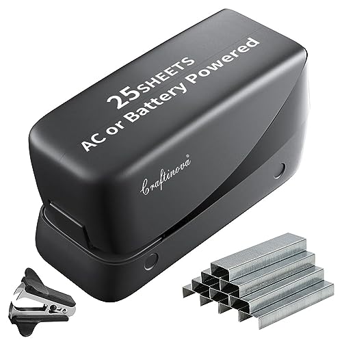 Electric Stapler, 25 Sheet Automatic Stapler, Include 2000 Staples and 1 Staple Remover, Jam Free, Professional and Home Office，Battery not Included，AC or Battery Powered - color: Black Electric Stapler