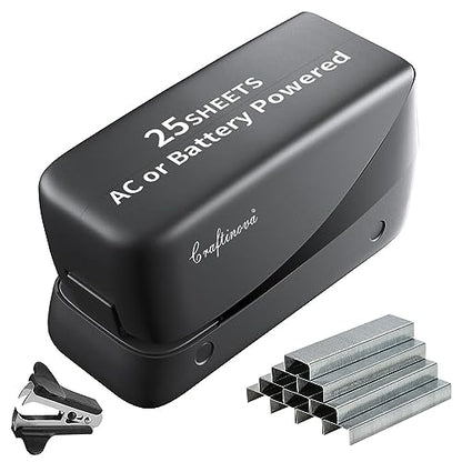 Electric Stapler, 25 Sheet Automatic Stapler, Include 2000 Staples and 1 Staple Remover, Jam Free, Professional and Home Office，Battery not Included，AC or Battery Powered - color: Black Electric Stapler