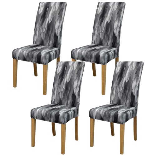 Dining Chair Covers, Stretch Seat Covers, Washable Furniture Protector - color: Black Feather, size: ‌Milk Silk