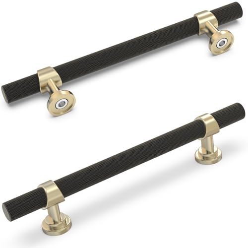 20 Pack 5 Inch Cabinet Pulls knurled Matte Black and Brushed Gold Kitchen Cabinet Handles Aluminum and Zinc Alloy Drawer Pulls Solid Cabinet Hardware - color: Black and Brushed Gold, size: 5'' Hole Center(128mm)