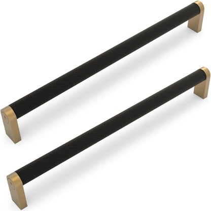 10 Pack Matte Black and Champagne Bronze Cabinet Pulls knurled 12-5/8 Inch Hole Centers Kitchen Cabinet Handles Drawer Pulls Cabinet Hardware - color: Black and Champagne, size: 12-5/8'' Hole Center(320mm)