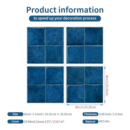 4 Sheets Ocean Blue 6"x6" Peel and Stick Subway Tile Backsplash - color: Ocean Blue, size: 4 Pcs 6" x 6" x 0.05"