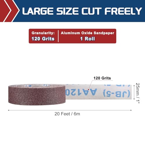 Sandpaper Roll 1Inch 20FT 120Grit Aluminum Oxide Emery Cloth Roll - size: 1 Inch x 20 Feet 120 Grits