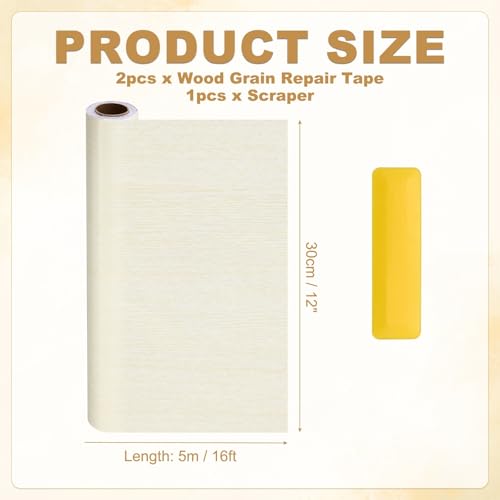 HARFINGTON Wood Grain Repair Tape 12" x16ft Self-Adhesive Repair Patch - color: White Oak, size: 12" x 16ft