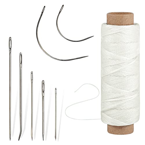 55 Yards Waxed Thread with 7 Leather Sewing Needles, White - color: White