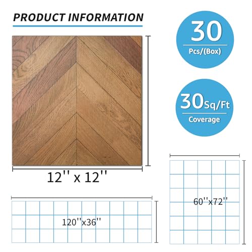 Art3d 30-Pack Herringbone Peel and Stick Floor Tiles (30 Sq.Ft), Brown - color: Herringbone - Brown