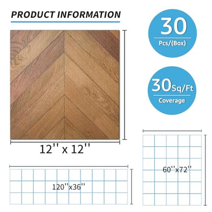 Art3d 30-Pack Herringbone Peel and Stick Floor Tiles (30 Sq.Ft), Brown - color: Herringbone - Brown