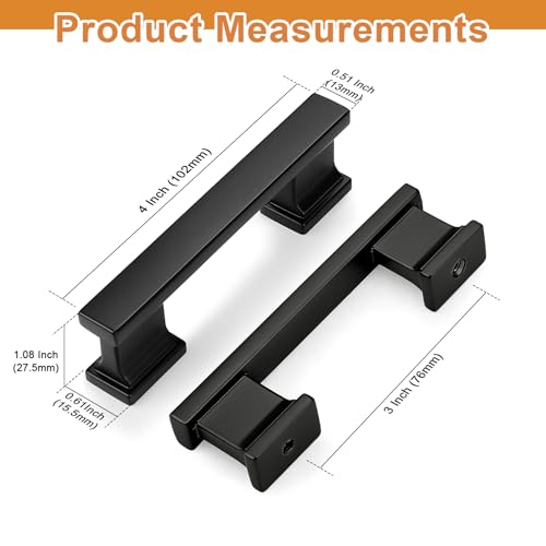 Probrico 10 Pack Black Cabinet Pulls 3 Inch(76mm) Hole Center, Matte Black Kitchen Cabinet Hardware, Dresser Drawer Pulls for Cabinet Kitchen Cupboard - color: Black, size: 3 inch hole center