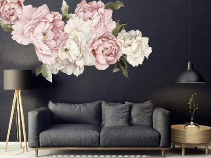 Floral Peonies Wall Decal, Peony Bouquet Flowers Removable Peel and Stick Wall Sticker