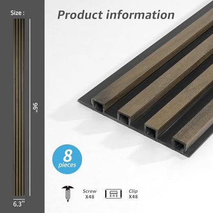 Art3d 96 x 6 Inch 3D Fluted Wood Textured Slat Wall Panel, 8-Pack, Ebony - color: Ebony, size: 96*6
