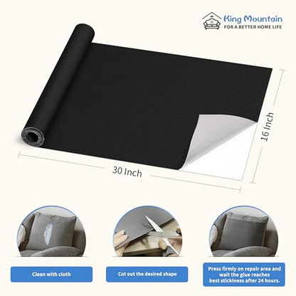 KING MOUNTAIN Canvas Repair Patch 16×30 Inch Self-Adhesive Waterproof Fabric Patch for Sofas, Tents, Furniture,Tote Bags, Car Seats (Black) - color: Black, size: Canvas-16"W×30"L