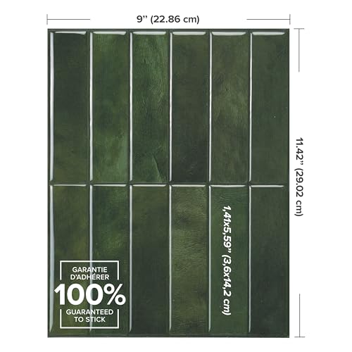 Smart Tiles Peel and Stick backsplash, Stacked Forest Green, 11.43"x9" - color: Forest Green